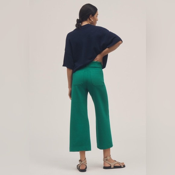 Anthropologie Maeve Colette Cropped Wide Leg Pants Kelly Green Knit Edition 25 - Picture 2 of 10